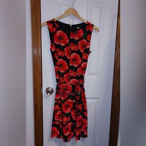 Tommy Hilfiger Red and Black Floral Midi Dress